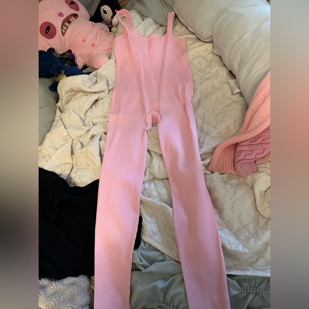 Pink Ribbed Women's Bodysuit